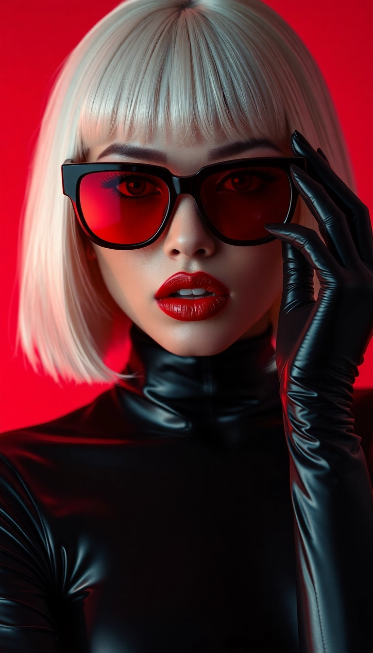 HD iPhone Y2K Woman Fashion Model in Black and Red Luxury Background Stock Image